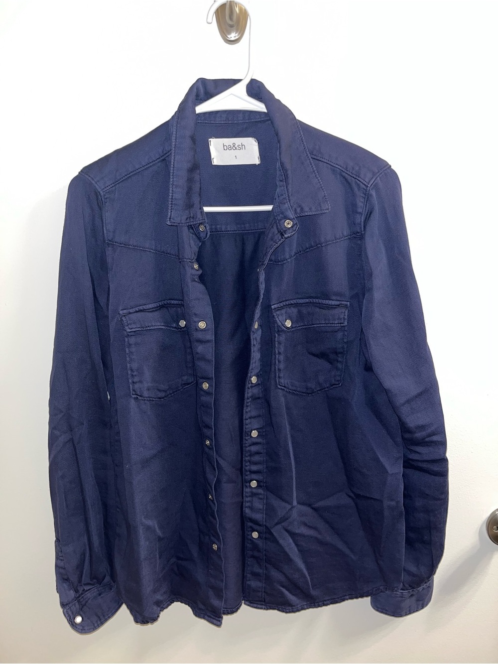 ba&sh Navy Button Down - Picture 2 of 5